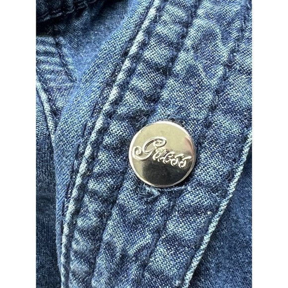 Guess Womens Button Down Roll Tab Sleeves Blue 100% Cotton Midi Dress Size Small - Picture 13 of 16